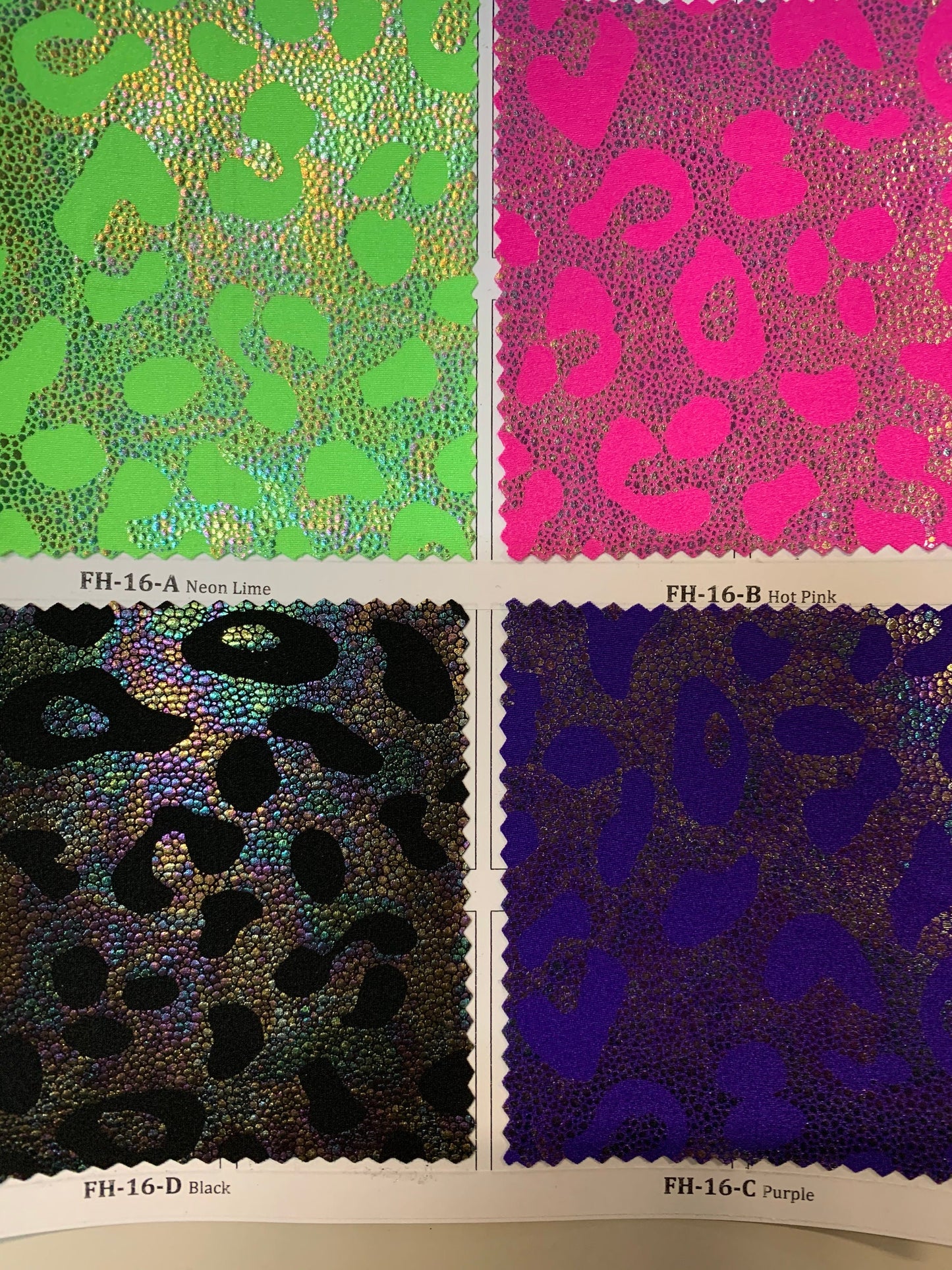New Illusion leopard design with Iridescent foil heavy nylon spandex 4-way stretch 58/60” Sold by the YD. Ships worldwide from Los Angeles.