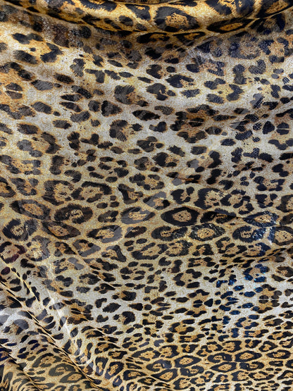 New power mesh animal print leopard design 4-way Stretch 58/60” Sold by the YD. Ships worldwide from Los Angeles California USA.