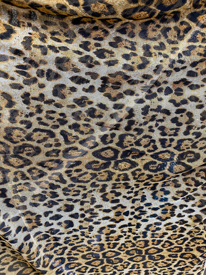 New power mesh animal print leopard design 4-way Stretch 58/60” Sold by the YD. Ships worldwide from Los Angeles California USA.
