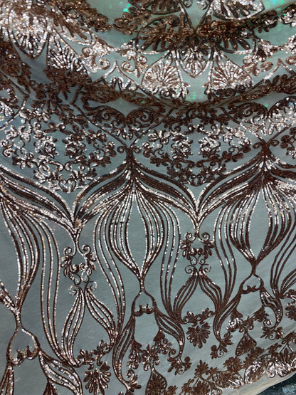 New modern sequins Jennifer design iridescent sequins on stretch mesh 2-way 58/60” Sold by the YD. Ships worldwide from Los Angeles CA USA.