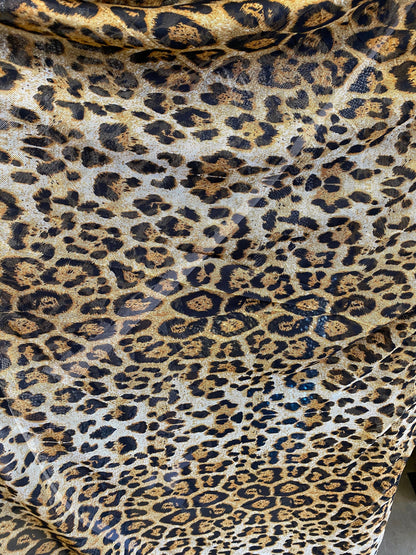 New power mesh animal print leopard design 4-way Stretch 58/60” Sold by the YD. Ships worldwide from Los Angeles California USA.