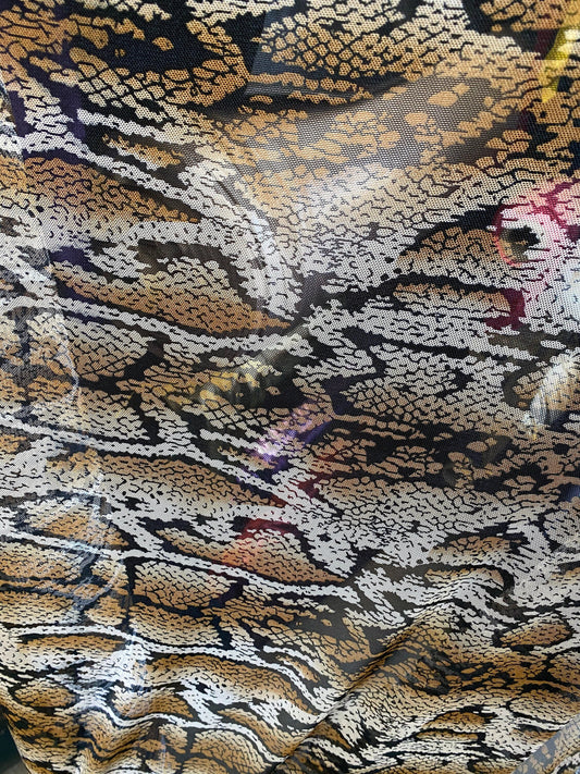 New mesh snake design print on stretch mesh 4-way Sold by the YD. Ships worldwide from Los Angeles California USA.
