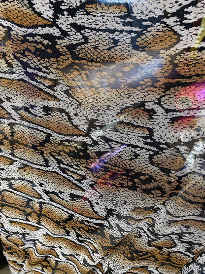 New mesh snake design print on stretch mesh 4-way Sold by the YD. Ships worldwide from Los Angeles California USA.