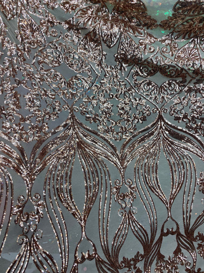 New modern sequins Jennifer design iridescent sequins on stretch mesh 2-way 58/60” Sold by the YD. Ships worldwide from Los Angeles CA USA.