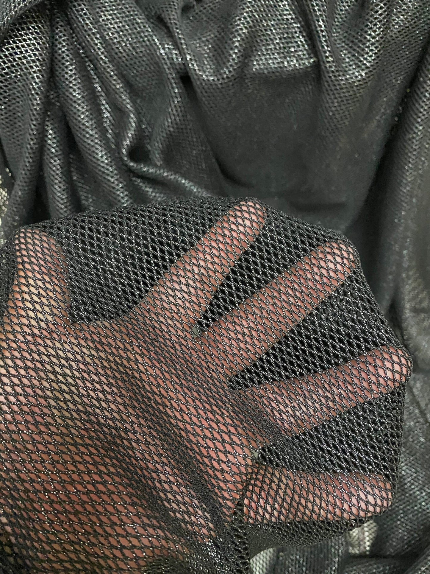 New diamond metallic mesh with silver foil 4-way stretch 58/60” Sold by the YD. Ships worldwide from Los Angeles California USA.