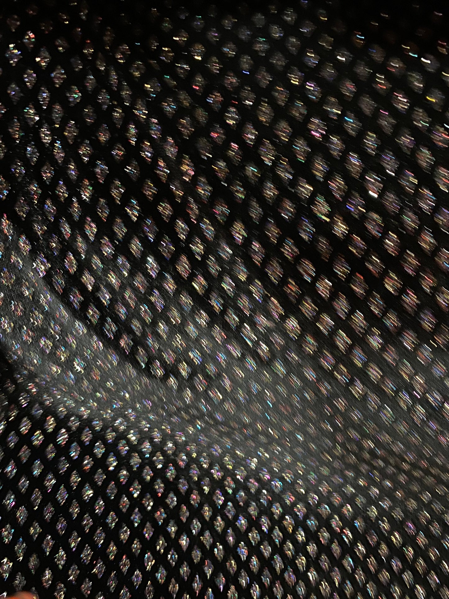 New Diamond design glitter stretch velvet black/multicolor 4-way stretch 58/60” Sold by the YD. Ships worldwide from Los Angeles California