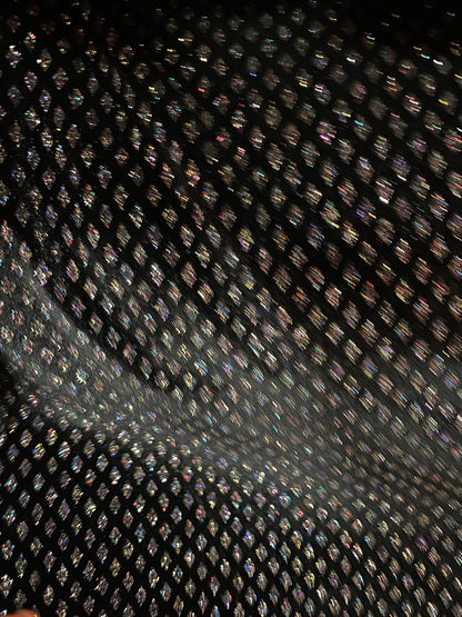 New Diamond design glitter stretch velvet black/multicolor 4-way stretch 58/60” Sold by the YD. Ships worldwide from Los Angeles California