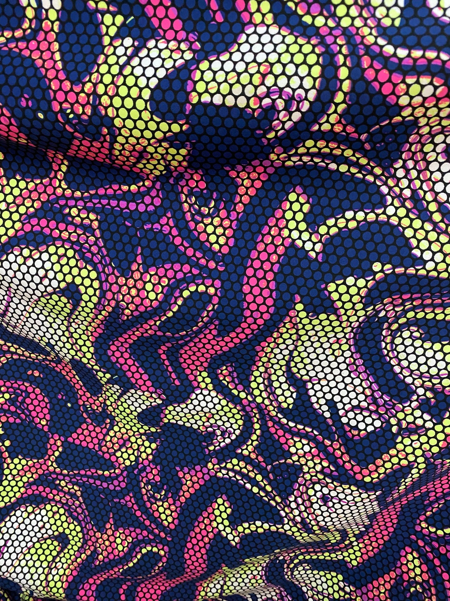 New abstract design print on poly spandex Brazilian quality 4-way stretch 58/60” Sold by the YD. Ships worldwide from Los Angeles California