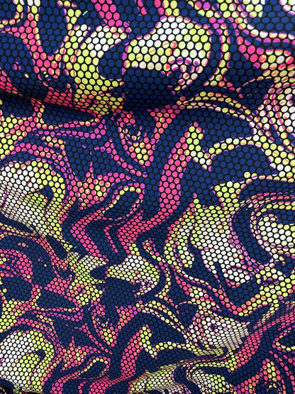 New abstract design print on poly spandex Brazilian quality 4-way stretch 58/60” Sold by the YD. Ships worldwide from Los Angeles California