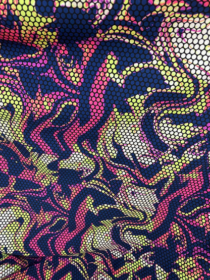 New abstract design print on poly spandex Brazilian quality 4-way stretch 58/60” Sold by the YD. Ships worldwide from Los Angeles California