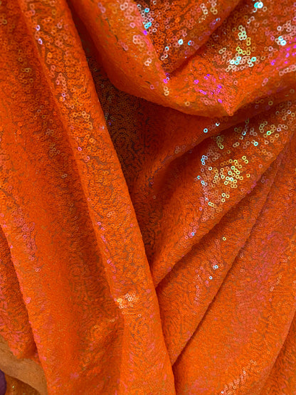 New neon colors mini glitzy sequins on stretch mesh 55/57” 2-way Sold by the YD. Ships worldwide from Los Angeles California USA.