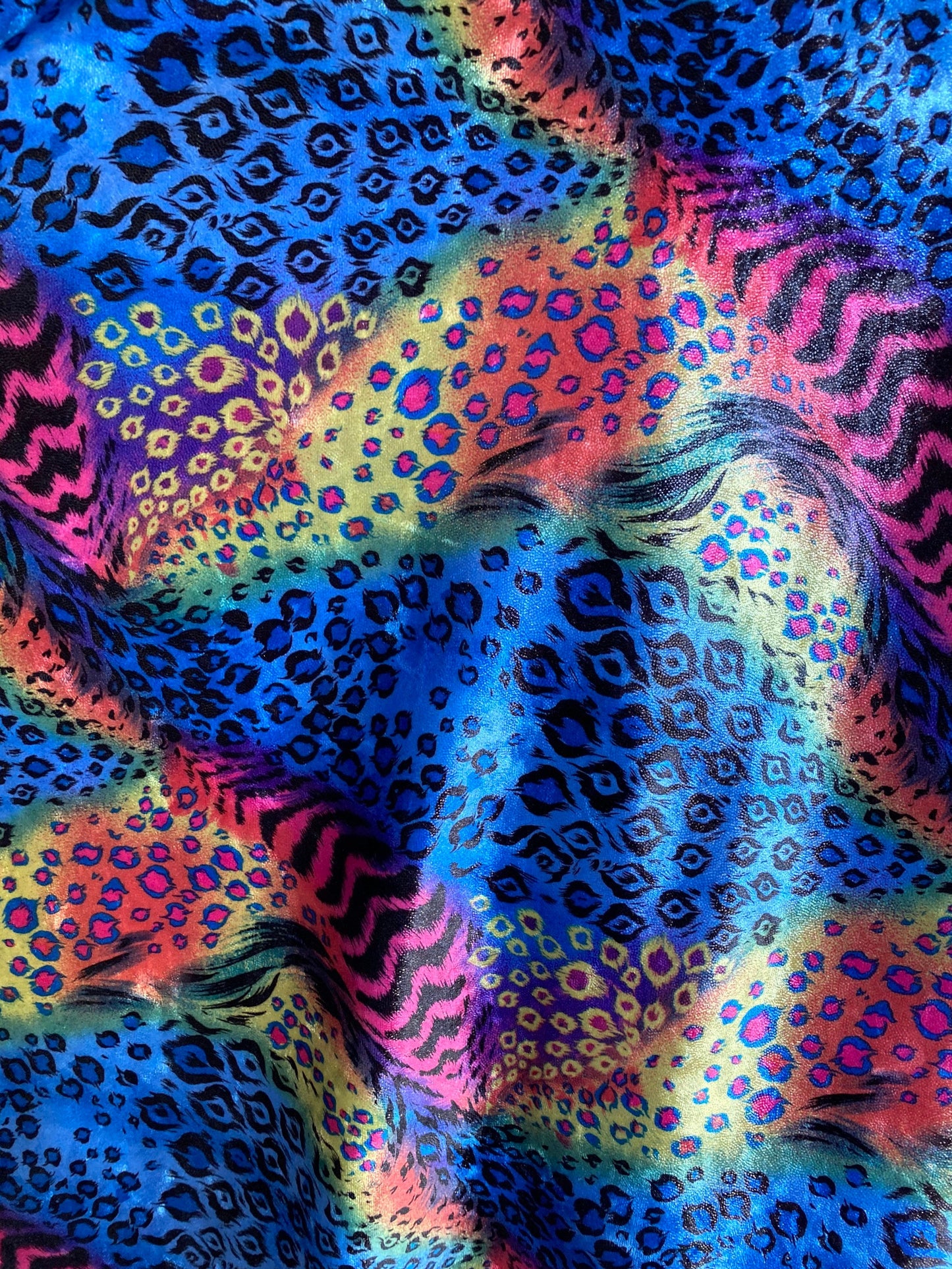 New Exotic multi animal print design multicolor print on stretch velvet 4way 58/60” Sold by the YD. Ships worldwide from Los Angeles CA USA.