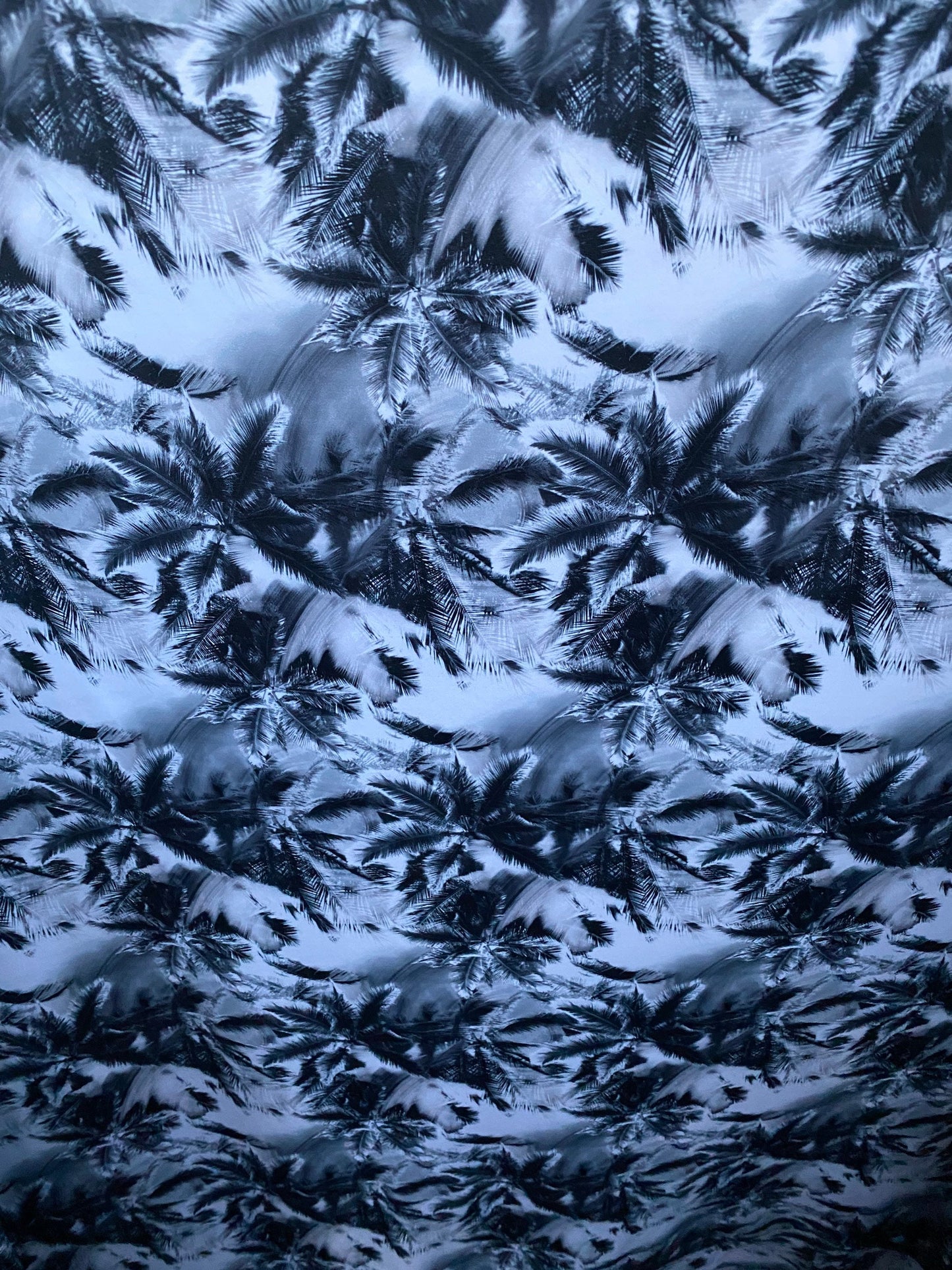 New modern palm trees design print on nylon spandex 4-way stretch 58/60” Sold by the YD. Ships worldwide from Los Angeles California USA.