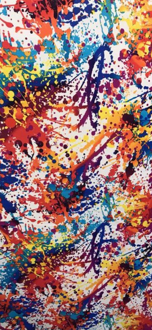 Graffiti paint design nylon spandex 4-way stretch 58/60” sold by the YD. Ships worldwide from Los Angeles California United States.