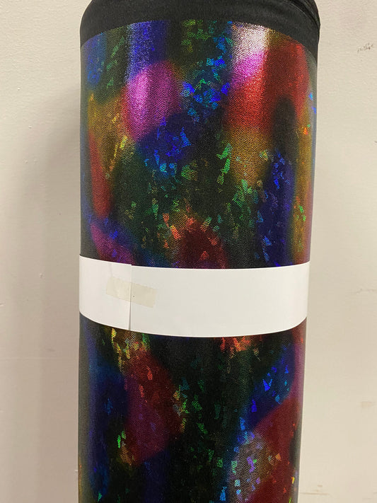 New shattered glass multicolor metallic hologram nylon spandex 4-way stretch 58/60” Sold by the YD. Ships worldwide from Los Angeles CA USA.