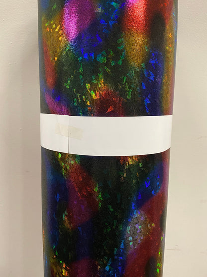 New shattered glass multicolor metallic hologram nylon spandex 4-way stretch 58/60” Sold by the YD. Ships worldwide from Los Angeles CA USA.
