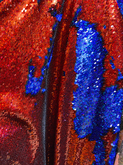 NEW flip up sequins Hologram royal/red 2 tone reversible sequins 58/60" Sold by the YD. Ships worldwide from Los Angeles California USA