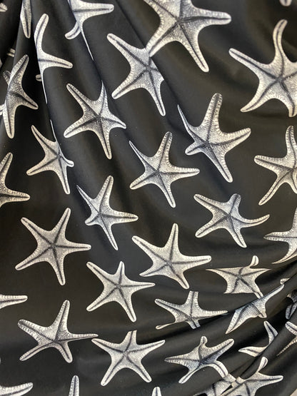 New starfish design print on nylon spandex 4-way stretch 58/60” Sold by the YD. Ships worldwide from Los Angeles California USA.