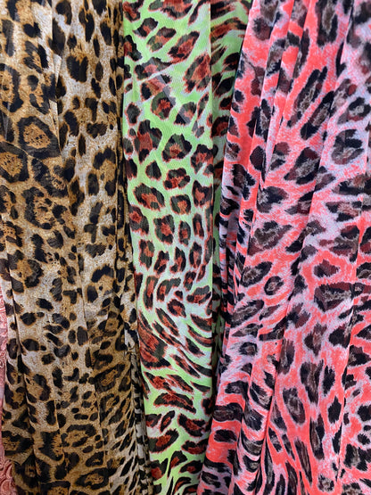 New Power mesh leopard print design 4-way stretch 58/60” Sold by the YD. Ships worldwide from Los Ángeles California USA.