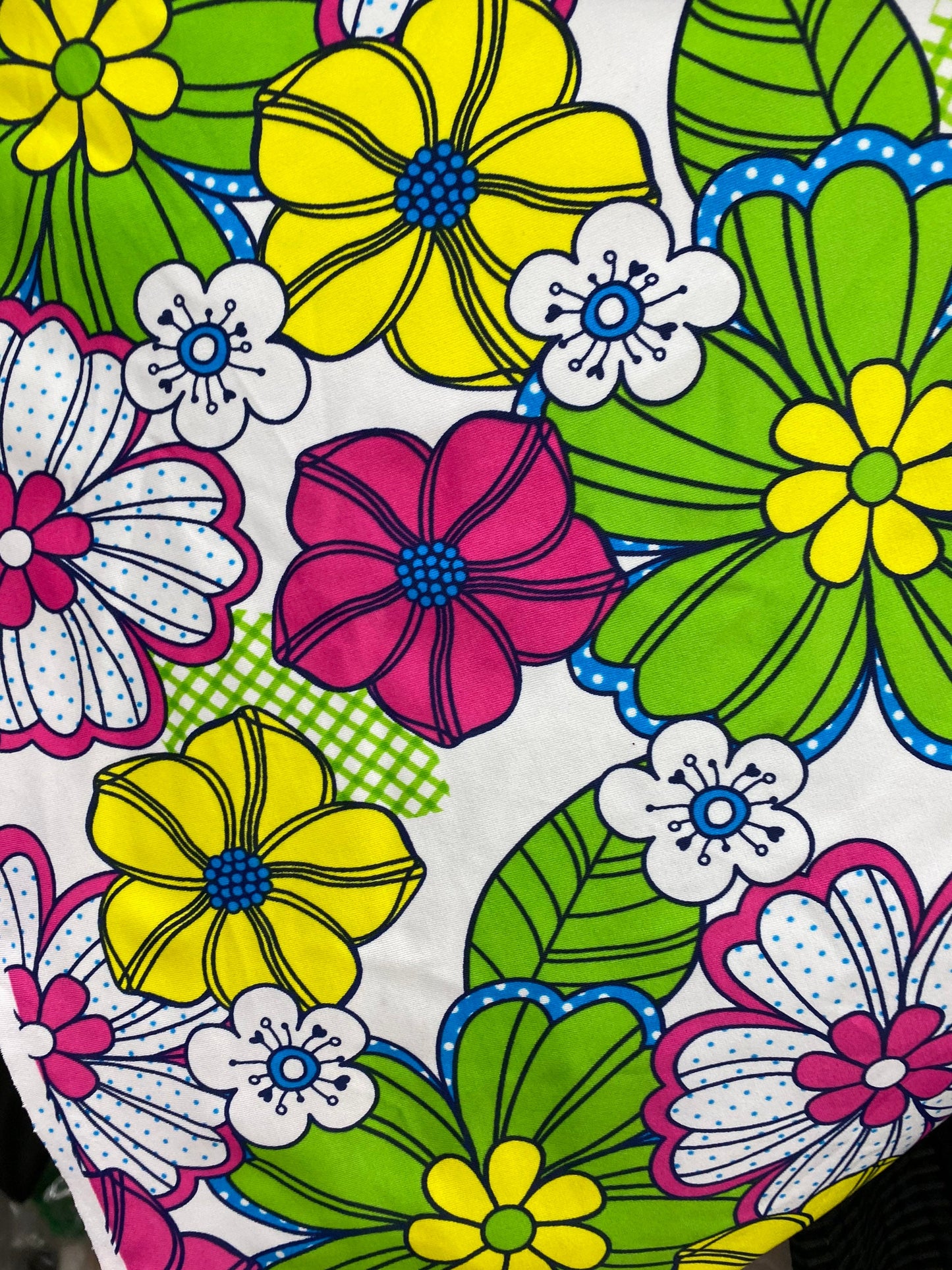New Spring flower design white/multicolor print nylon spandex 4/way stretch 58/60” Sold by the YD. Ships worldwide from Los Angeles CA USA.