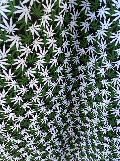 New marijuana design print on poly cotton twill 2way stretch 54/55” Sold by the YD. Ships worldwide from Los Angeles California USA.