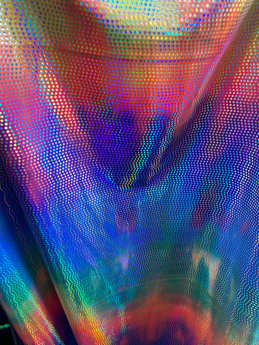 New rainbow with mini disc iridescent sequins on nylon spandex;-way stretch 58/60” Sold by the YD. Ships worldwide from Los Angeles cali USA