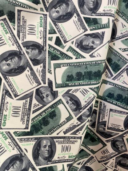 Money 100 dollars bill design best quality print nylon spandex 4-way stretch 58/60” Sold by the YD. Ships worldwide from Los Angeles CA.