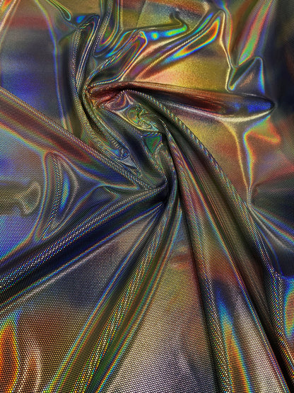 Luxury Spectrum iridescent hologram metallic foil on stretch velvet 58/60” 4-way stretch 58/60” Sold by the YD. Ships worldwide from L.A CA.