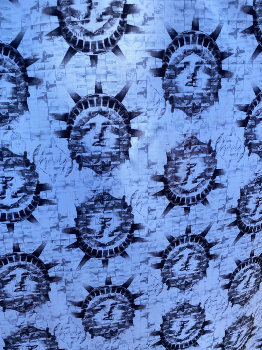 New Statue of Liberty design print one nylon spandex 4-way stretch 58/60” Sold by the YD. Ships worldwide from Los Angeles California USA.