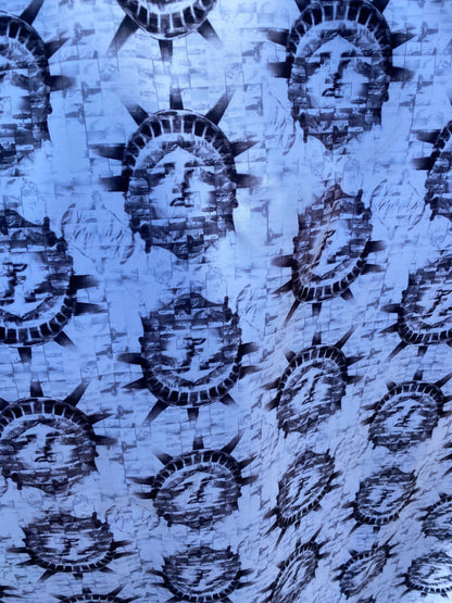 New Statue of Liberty design print one nylon spandex 4-way stretch 58/60” Sold by the YD. Ships worldwide from Los Angeles California USA.