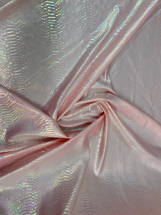 New Iridescent cobra snake design pink color with clear ilusión foil print on heavy nylon spandex 4way stretch-Hologram spandex 58/60”