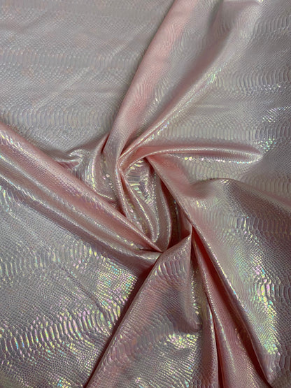 New Iridescent cobra snake design pink color with clear ilusión foil print on heavy nylon spandex 4way stretch-Hologram spandex 58/60”