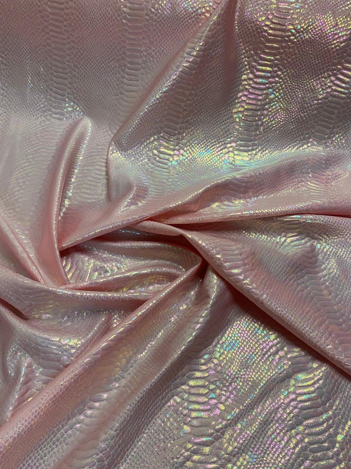 New Iridescent cobra snake design pink color with clear ilusión foil print on heavy nylon spandex 4way stretch-Hologram spandex 58/60”