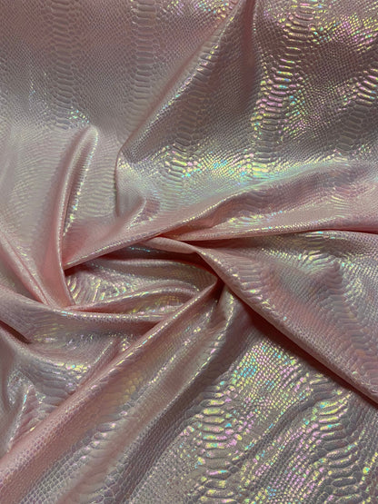 New Iridescent cobra snake design pink color with clear ilusión foil print on heavy nylon spandex 4way stretch-Hologram spandex 58/60”