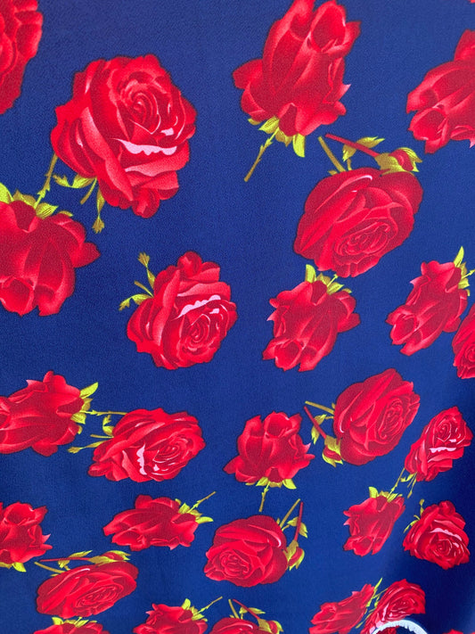 New flower design poly spandex medium weight 4-way stretch 58/60” Sold by the YD. Ships worldwide from Los Angeles California USA.