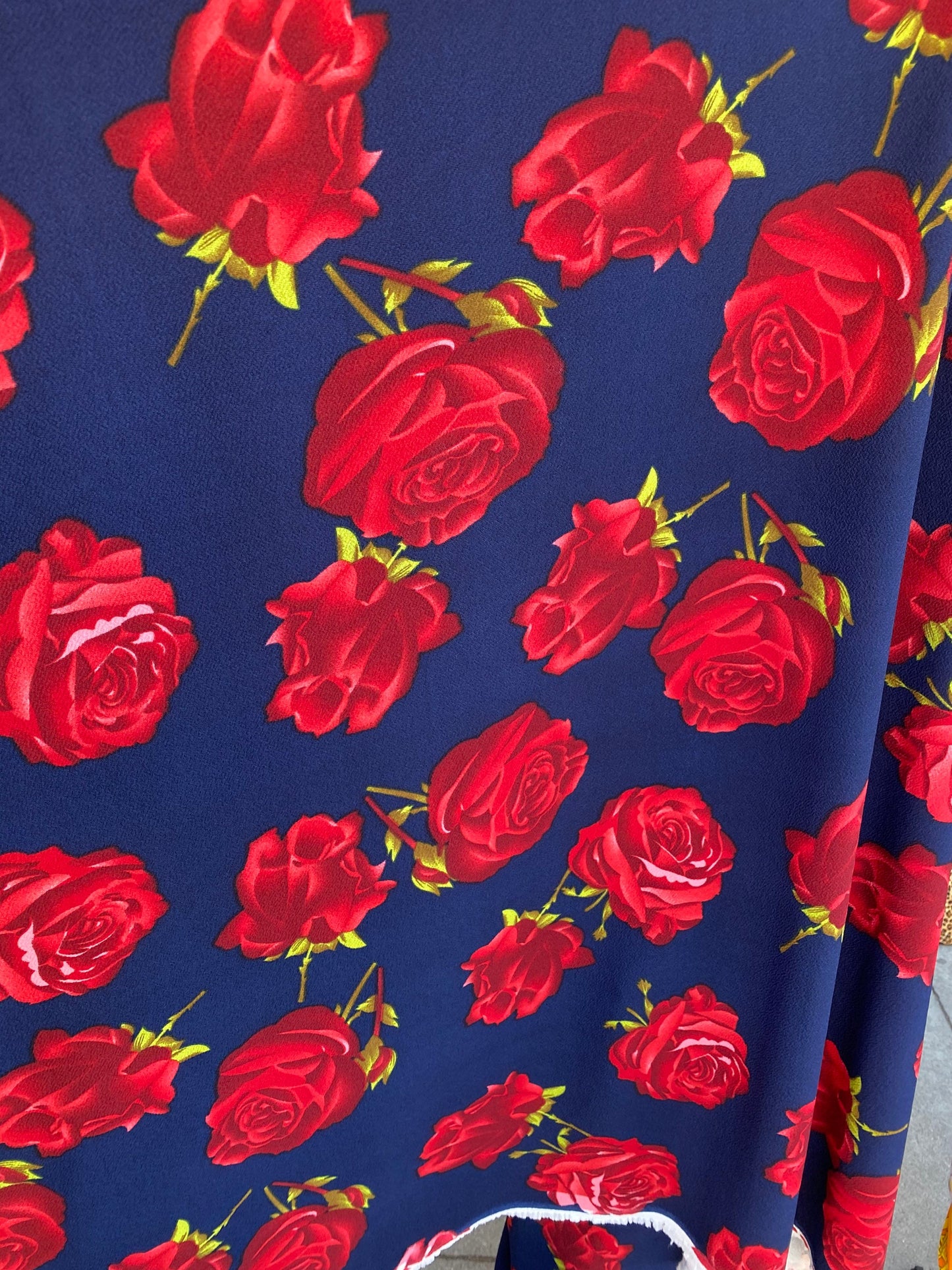 New flower design poly spandex medium weight 4-way stretch 58/60” Sold by the YD. Ships worldwide from Los Angeles California USA.