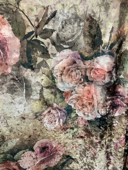 New blush flower design print on stretch velvet  4-way Stretch 58/60” Sold by the YD. Ships worldwide from Los Angeles California USA.