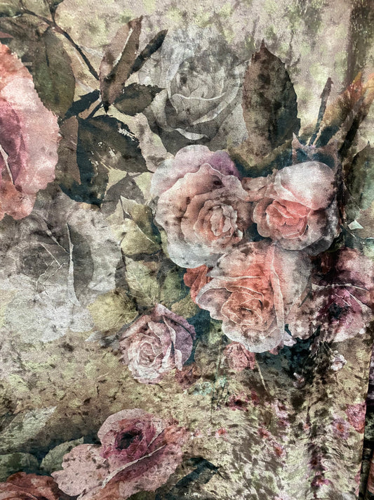 New blush flower design print on stretch velvet  4-way Stretch 58/60” Sold by the YD. Ships worldwide from Los Angeles California USA.