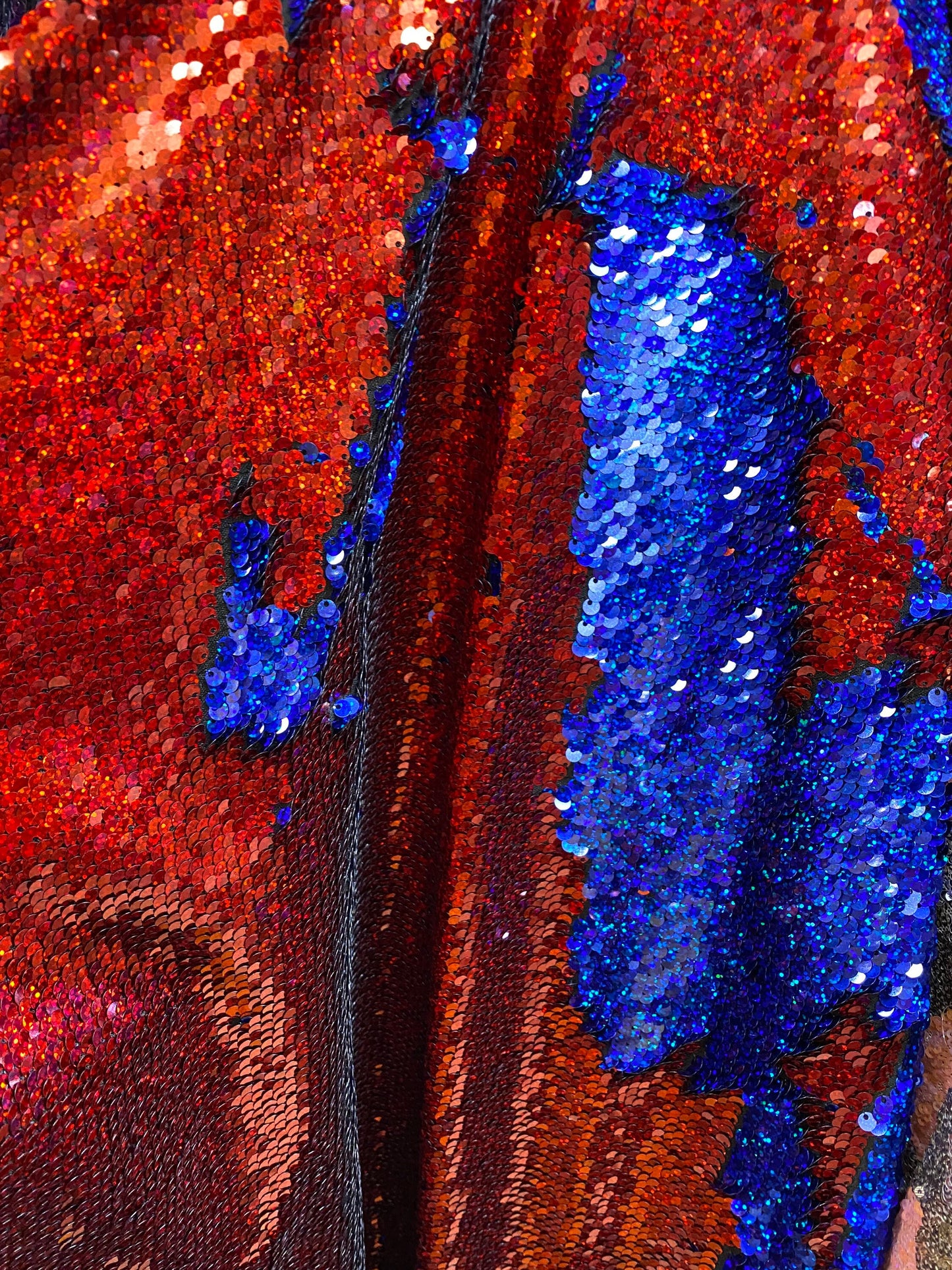 NEW flip up sequins Hologram royal/red 2 tone reversible sequins 58/60" Sold by the YD. Ships worldwide from Los Angeles California USA