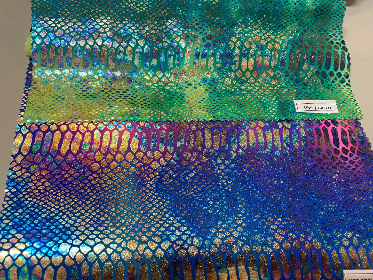Amazon snake print design tie dye hologram nylon spandex 4-way Stretch 58/60” Sold by the YD. Ships worldwide from Los Angeles California US