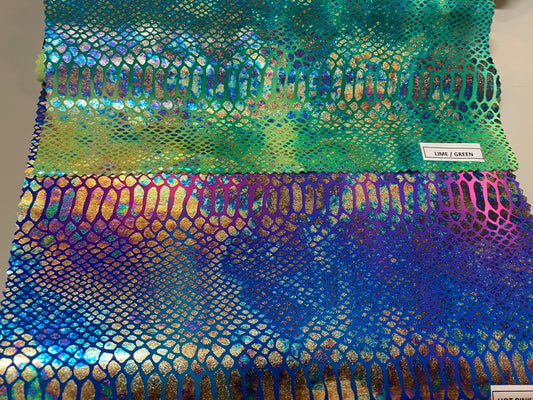 Amazon snake print design tie dye hologram nylon spandex 4-way Stretch 58/60” Sold by the YD. Ships worldwide from Los Angeles California US