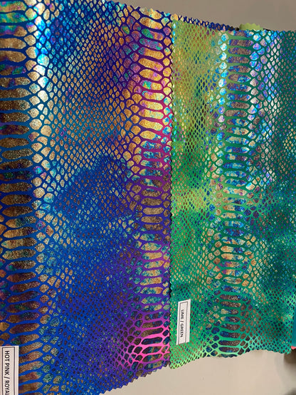 Amazon snake print design tie dye hologram nylon spandex 4-way Stretch 58/60” Sold by the YD. Ships worldwide from Los Angeles California US