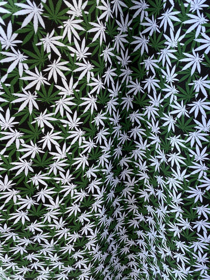 New marijuana design print on poly cotton twill 2way stretch 54/55” Sold by the YD. Ships worldwide from Los Angeles California USA.