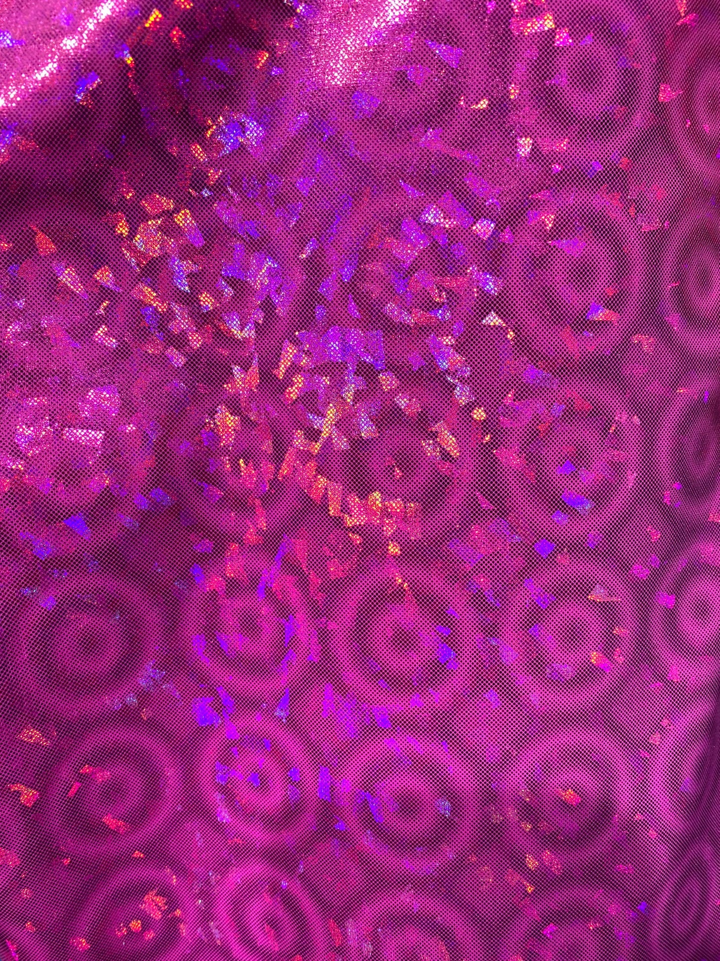 New hologram 3D disco design shattered glass hot pink metallic nylon spandex 4-way stretch 58/60” Sold by the YD. Ships worldwide from L.A