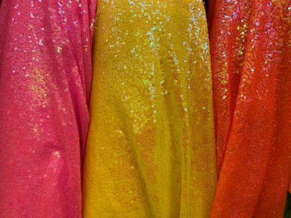 Luxury mini glitz sequins neon iridescent colors on stretch mesh 2-way 58/60” Sold by the YD. Ships worldwide from Los Angeles California US