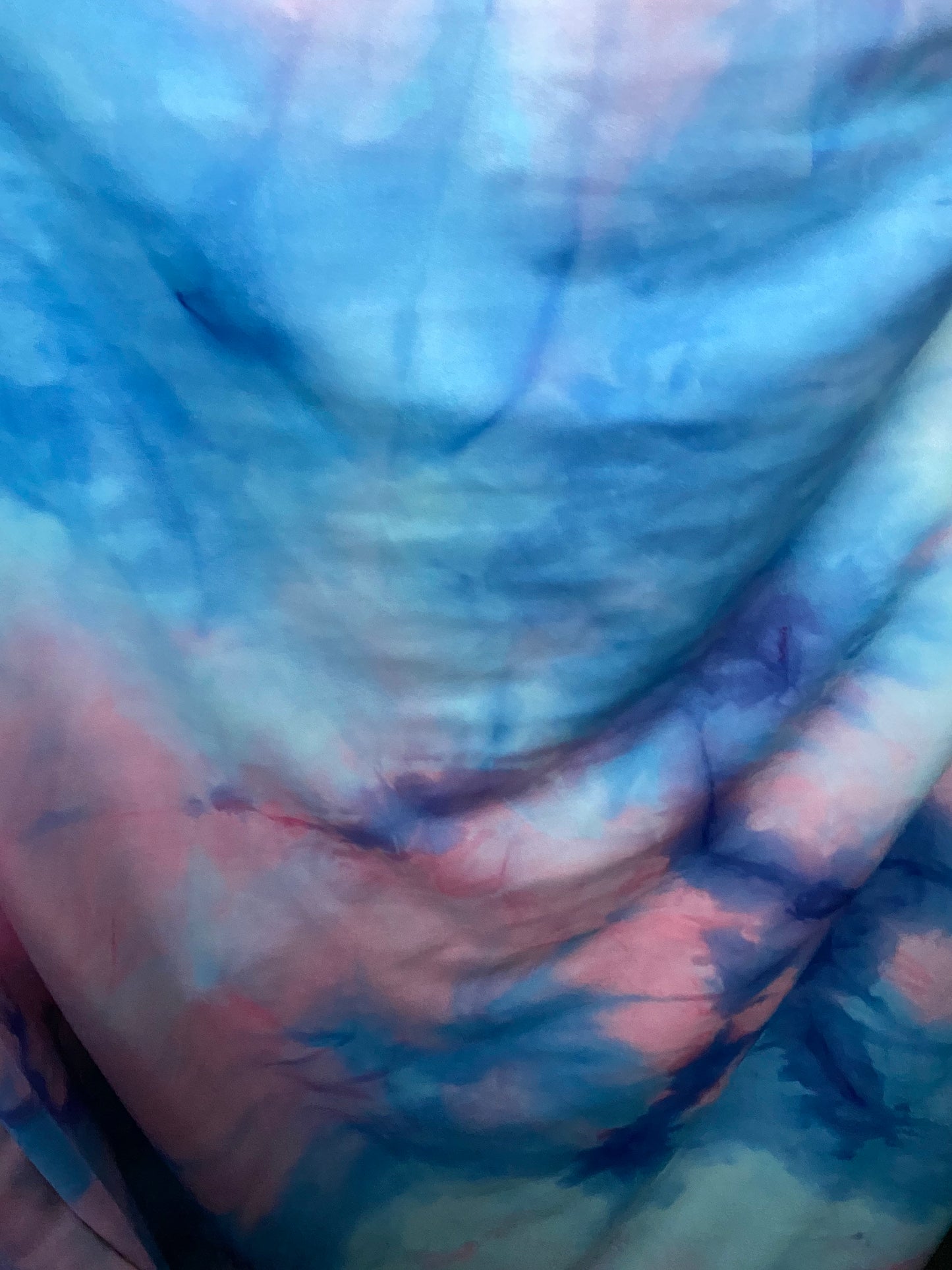 Cotton candy tie dye nylon spandex 4-way stretch 58/60” Sold by the YD. Ships worldwide from Los Angeles California USA.