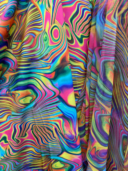 New modern abstract design print on great quality of nylon spandex and power mesh 4-way stretch 58/60” Sold by the YD.