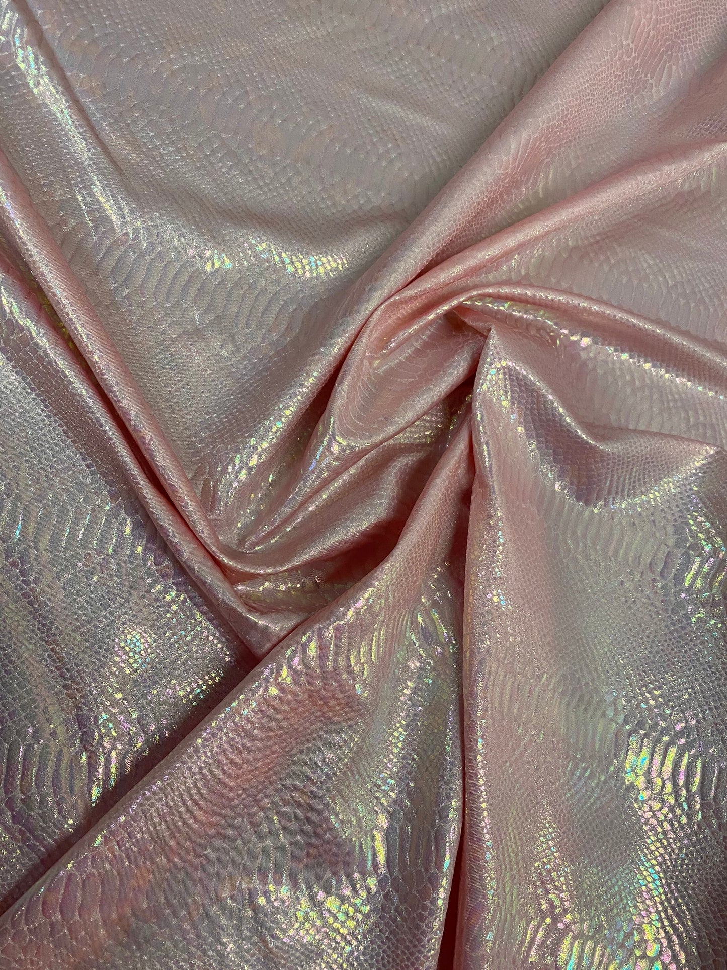 New Iridescent cobra snake design pink color with clear ilusión foil print on heavy nylon spandex 4way stretch-Hologram spandex 58/60”