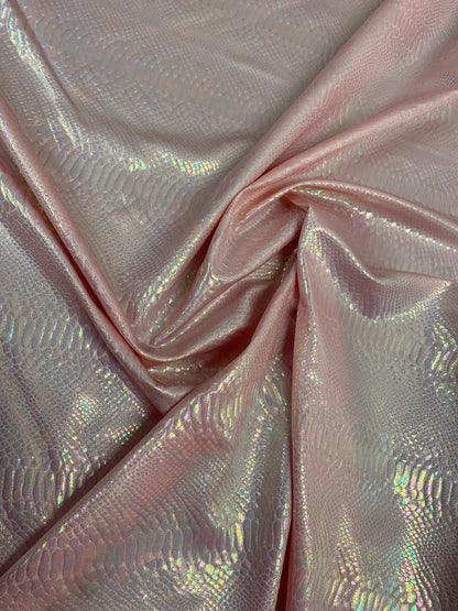 New Iridescent cobra snake design pink color with clear ilusión foil print on heavy nylon spandex 4way stretch-Hologram spandex 58/60”