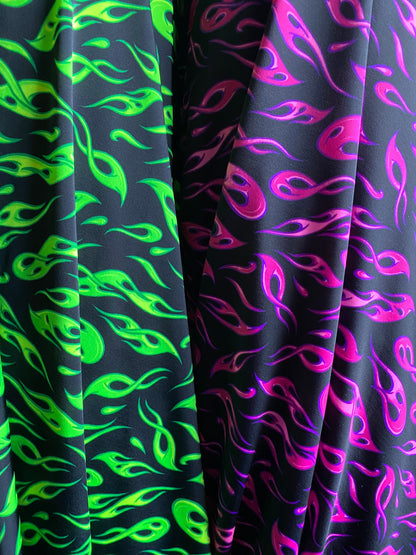 New abstract flames design print on great quality of nylon spandex 4-way stretch 58/60” Sold by the YD. Ships worldwide from Los Ángeles CA.